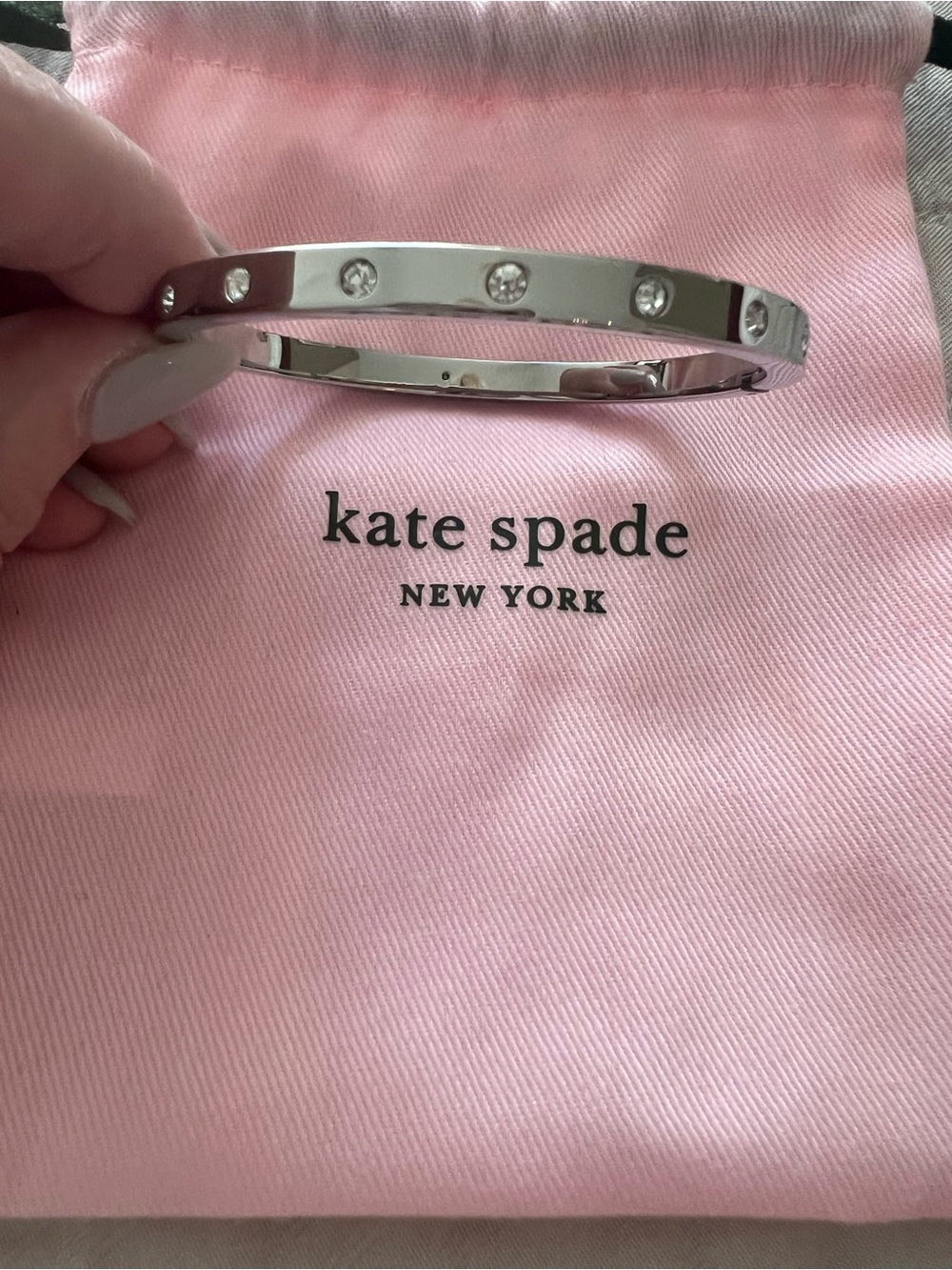 kate spade Silver Crystal-Stud Hinged Bangle Bracelet